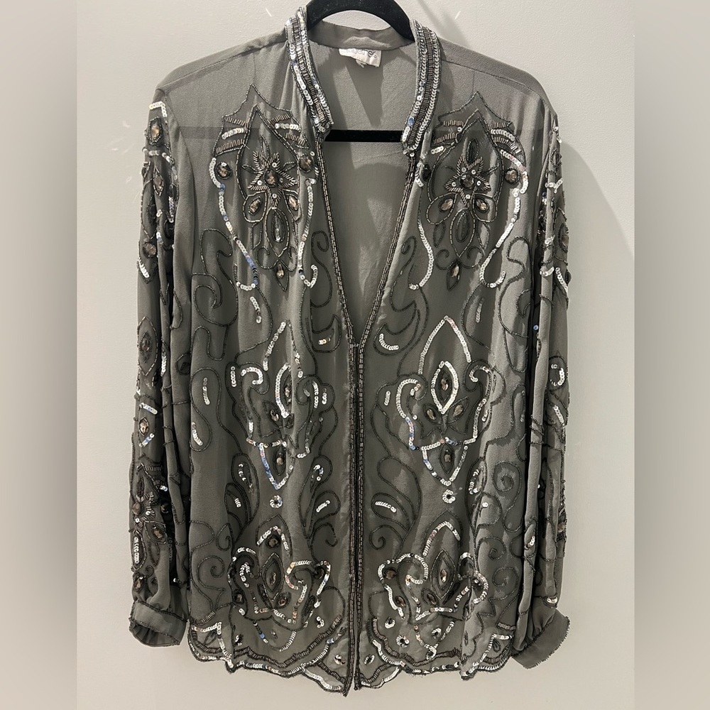 Vintage Together Beaded Sheer Blouse | Ornate Sequin Embellished Jacket Top | OS - Picture 5 of 10